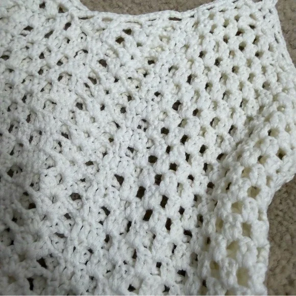 Handmade White Crochet Camisole Top V-Neck Boho Open Knit Sleeveless Tank - Picture 2 of 2